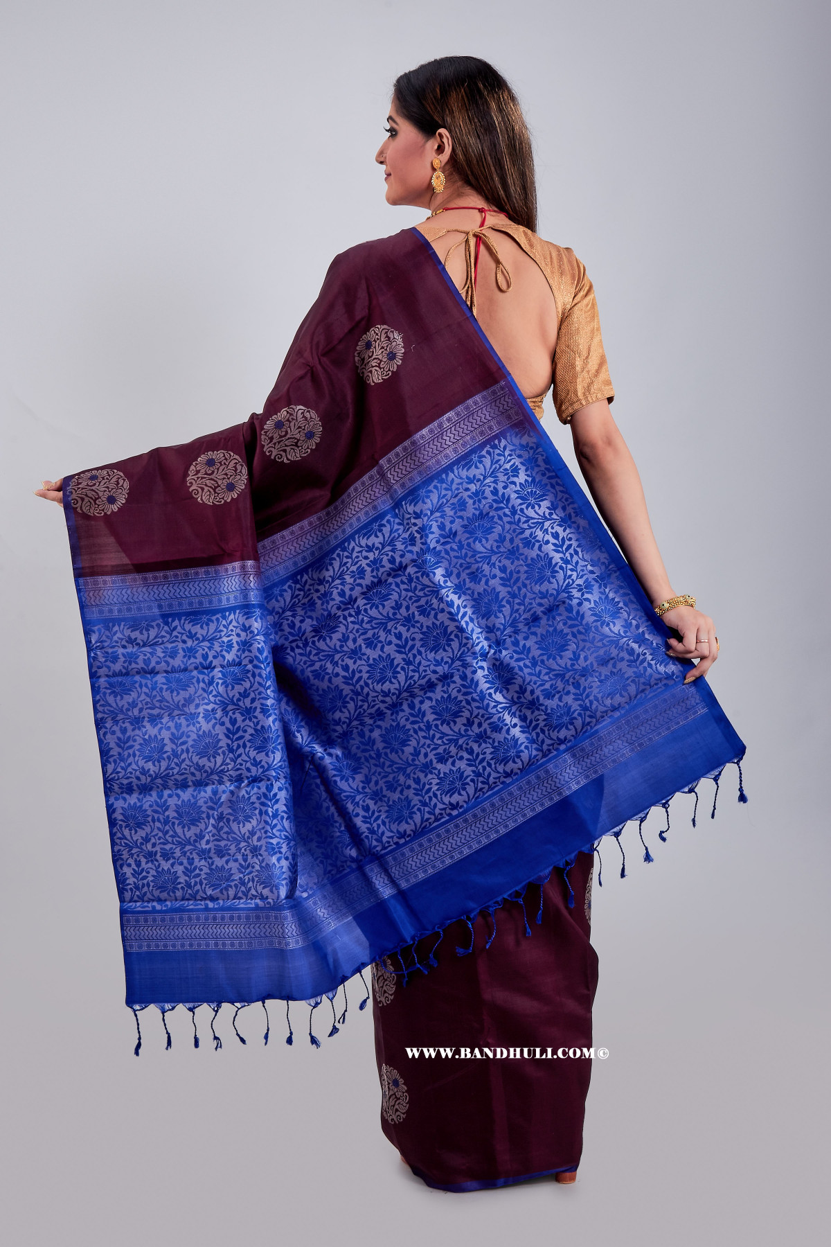 Deep Brown Mulberry Silk Saree